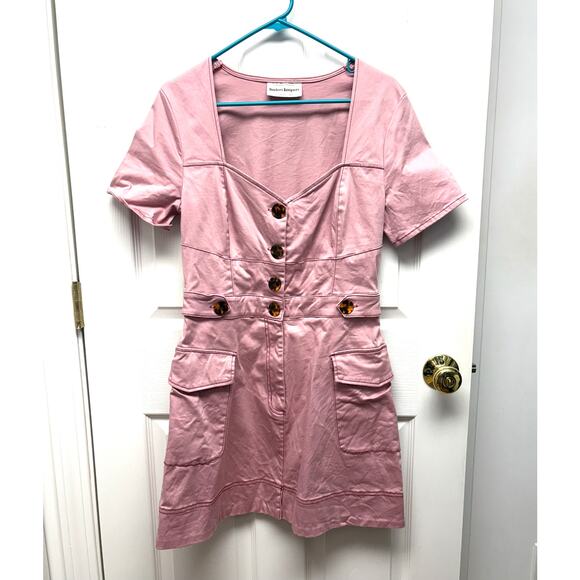 Finders Keepers Dress Pink Button Down Cargo Mini Cotton Stretch Mini Women's 8 - Picture 2 of 8